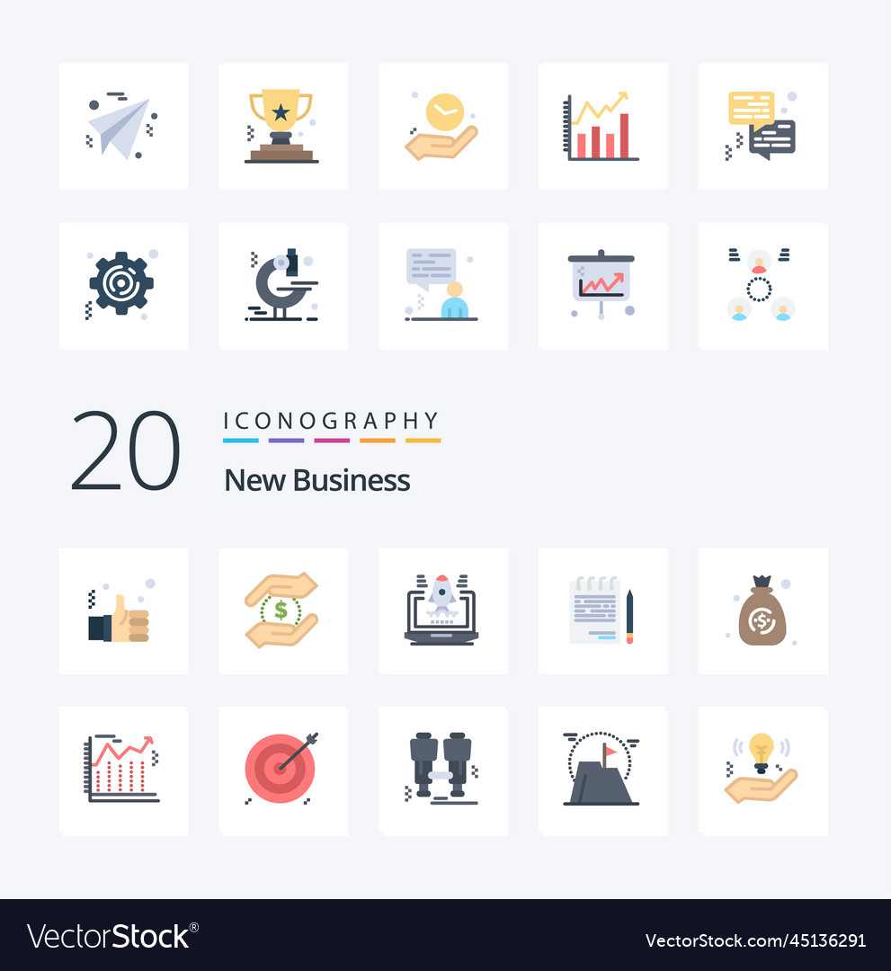 20 neue Business-Flachfarben-Icon-Pack wie Tasche