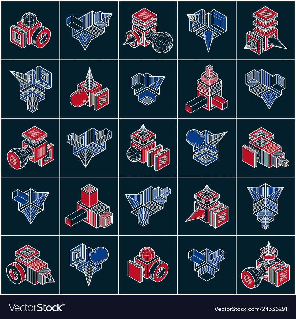 Abstract set isometric dimensional shapes vector image Abstract set isometric dimensional shapes