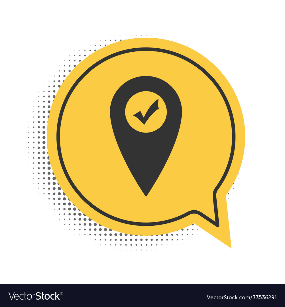 Black map pointer with check mark icon isolated