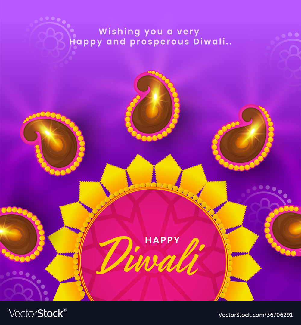 Happy diwali font with rangoli pattern and top vector image Happy diwali font with rangoli pattern and top