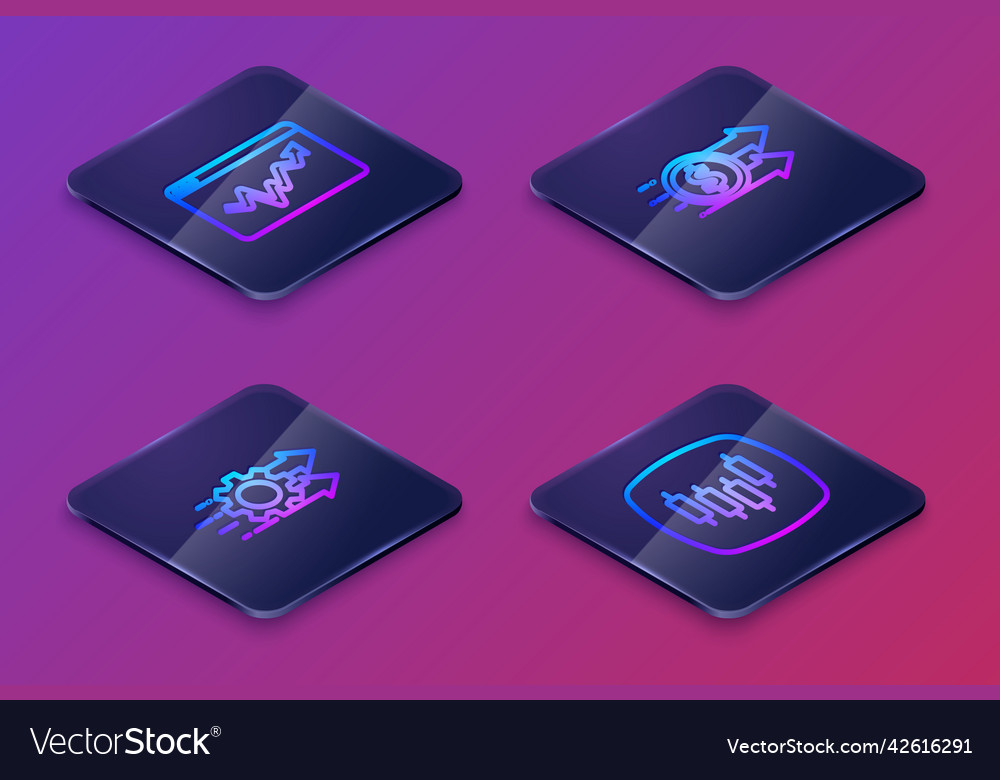 Set isometric line graph chart infographic time Vector Image Set isometric line graph chart infographic time