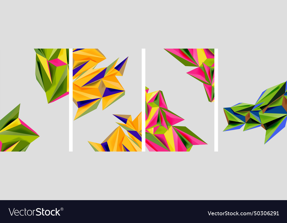 Set of mosaic triangle pattern abstract posters vector image Set of mosaic triangle pattern abstract posters