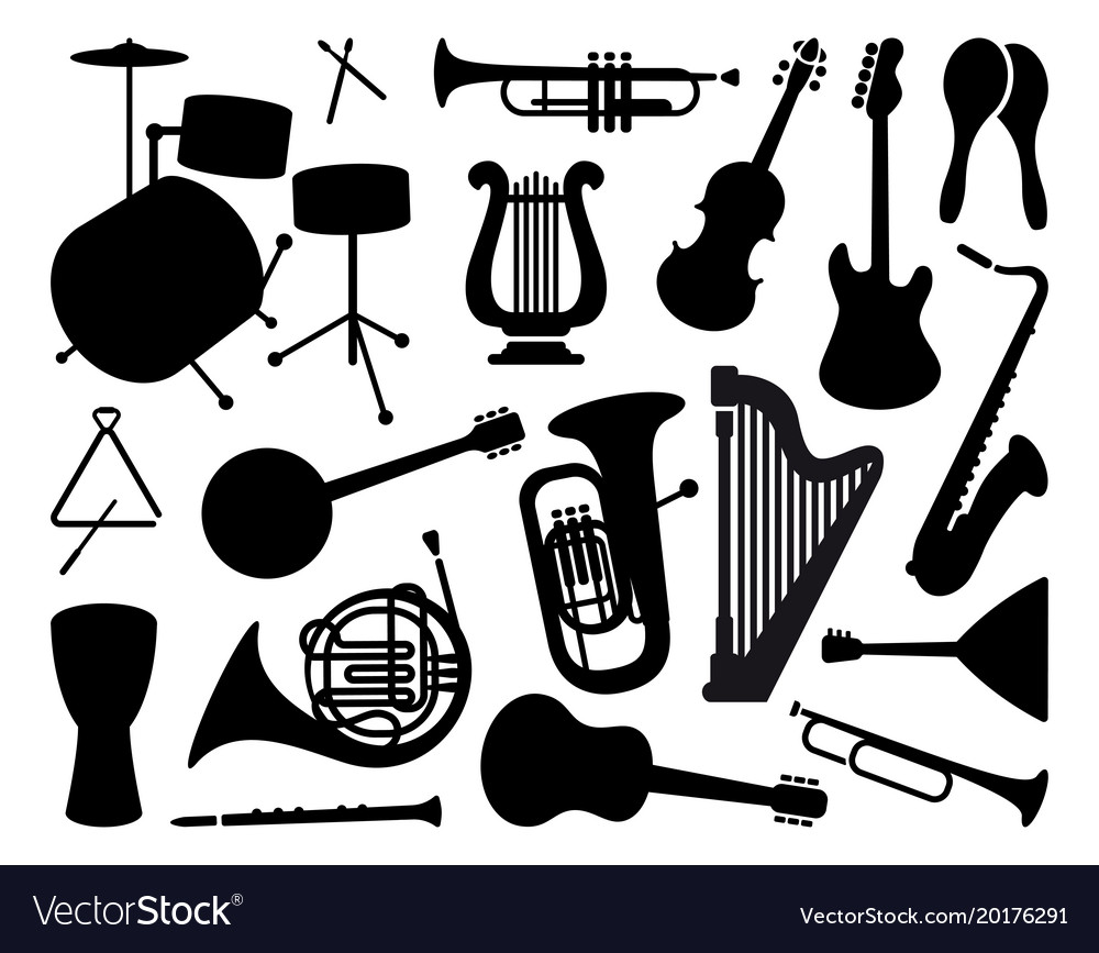 Silhouettes musical instruments Royalty Free Vector Image