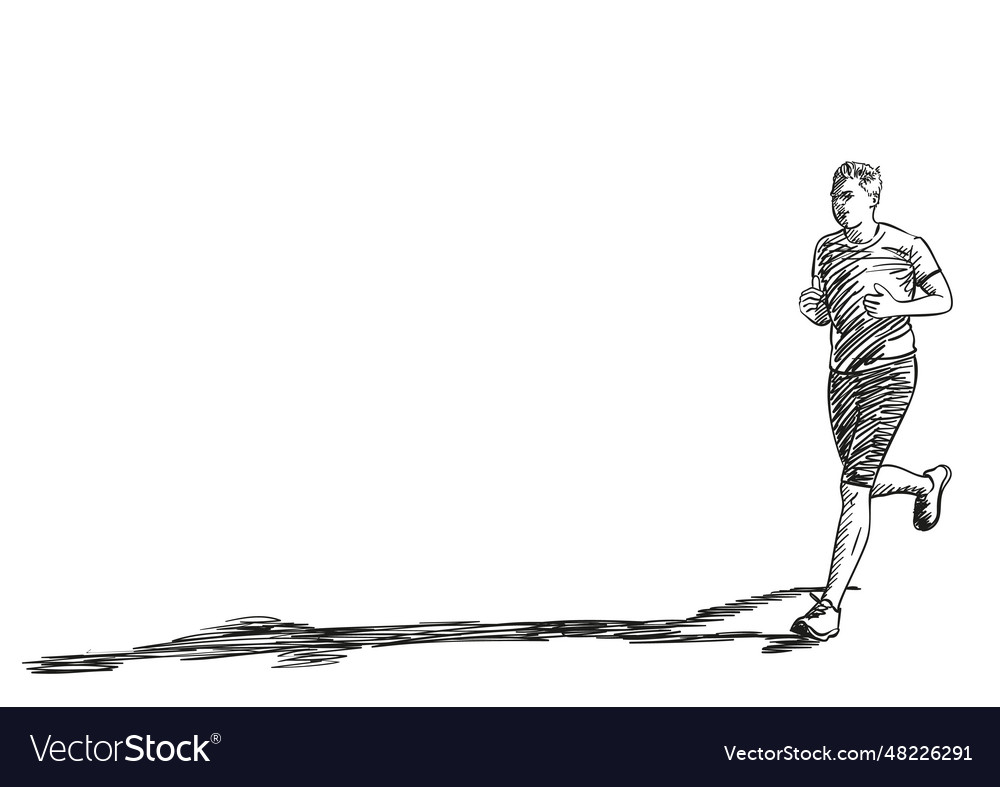 Sketch of running man with long shadow hand drawn
