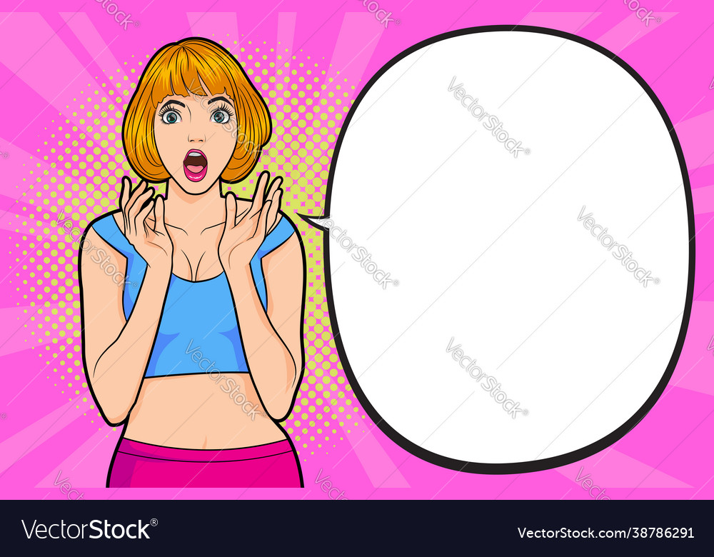 Surprised woman face wow with speech bubble