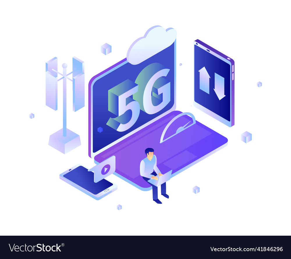 5g laptop isometric composition Royalty Free Vector Image