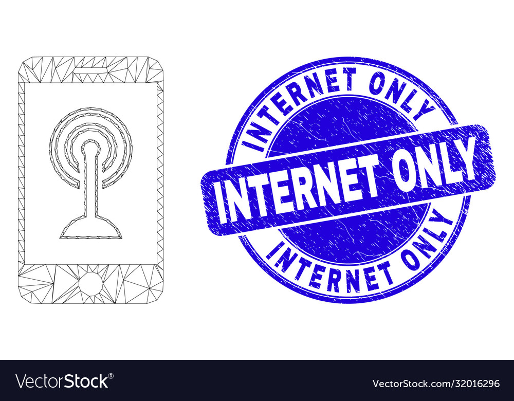 Blue grunge internet only seal and web mesh vector image Blue grunge internet only seal and web mesh