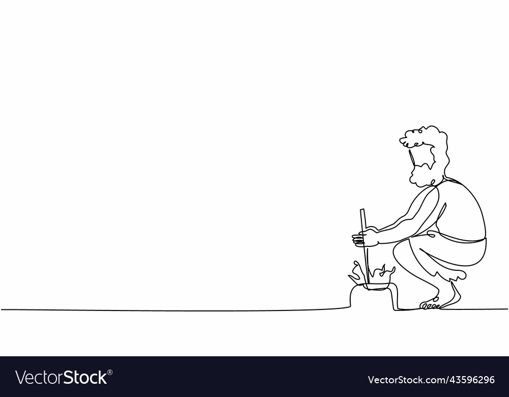 Continuous one line drawing caveman daily vector image Continuous one line drawing caveman daily