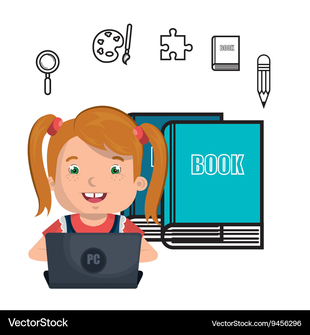 Girl studying online isolated icon design Vector Image