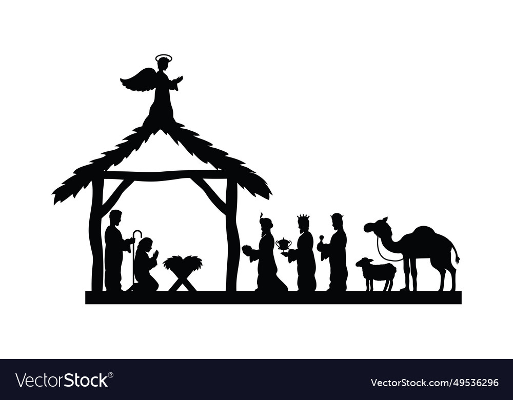 Holy family icon in manger Royalty Free Vector Image