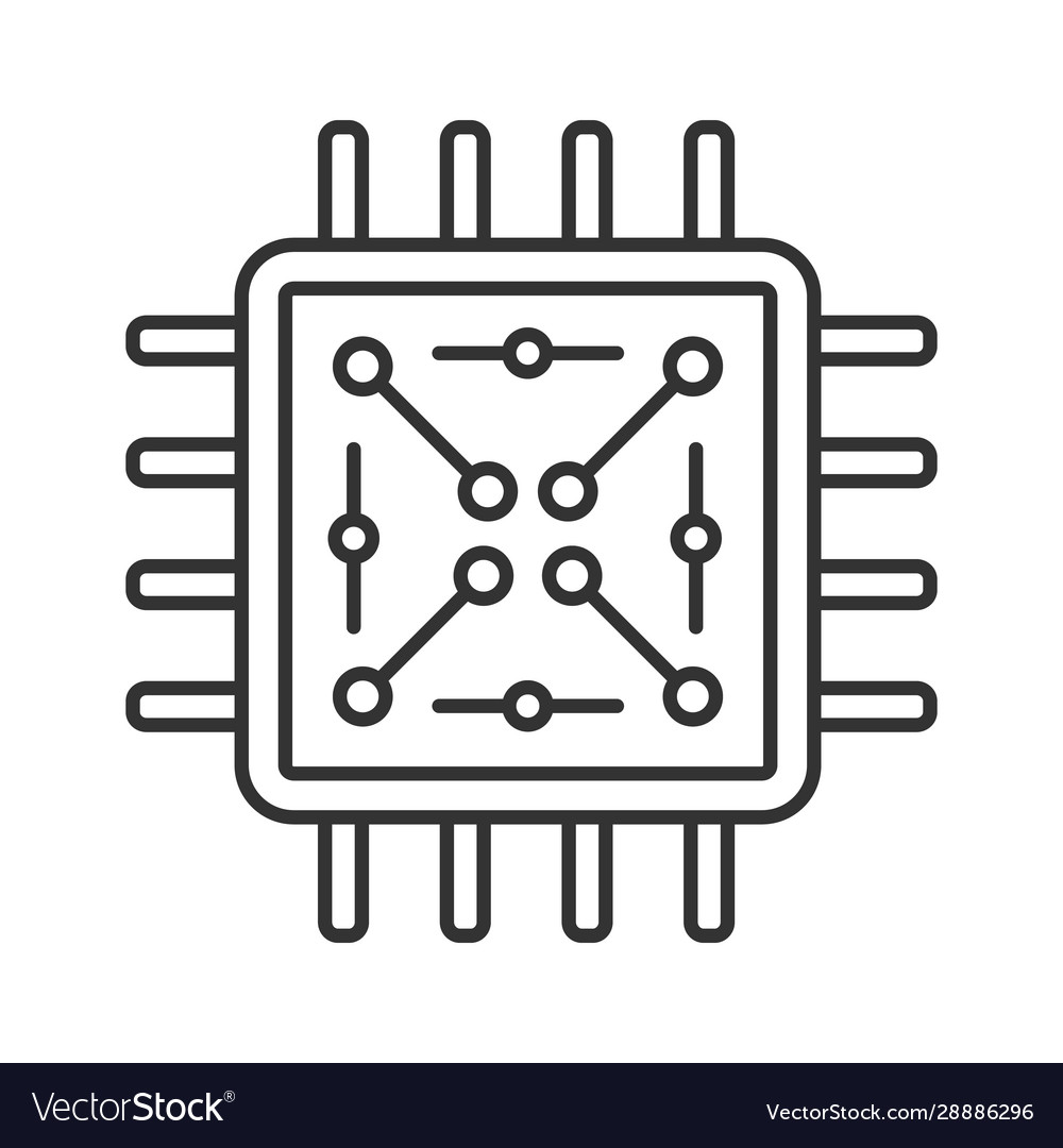 Processor with electronic circuits linear icon Vector Image Processor with electronic circuits linear icon