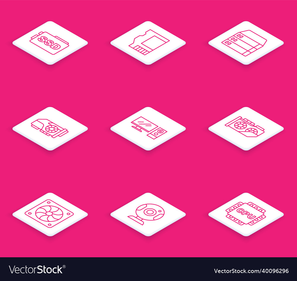 Set line ssd card server data web hosting Vector Image Set line ssd card server data web hosting