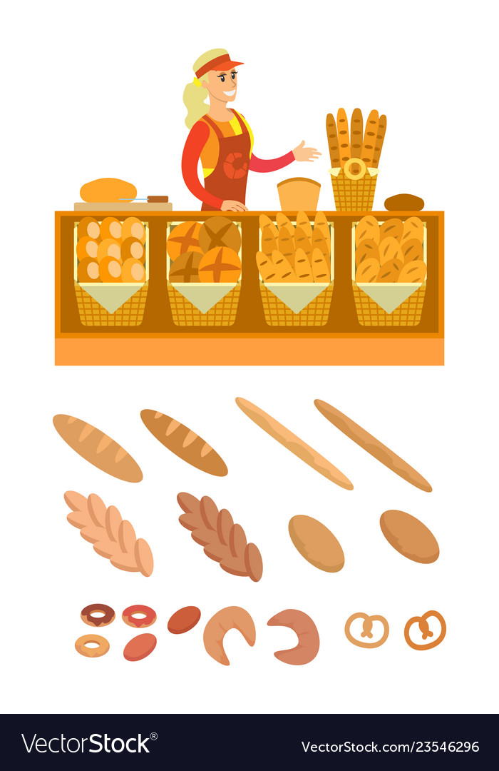 Supermarket seller bread and bakery Royalty Free Vector