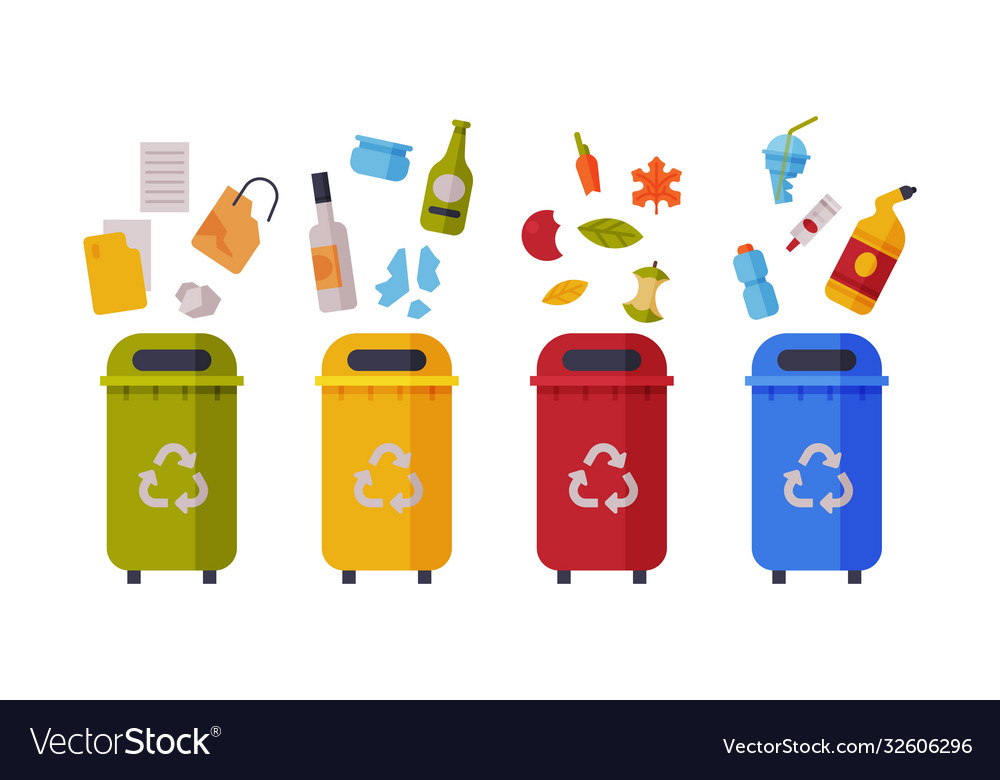 Waste sorting set different colorful trash vector image Waste sorting set different colorful trash