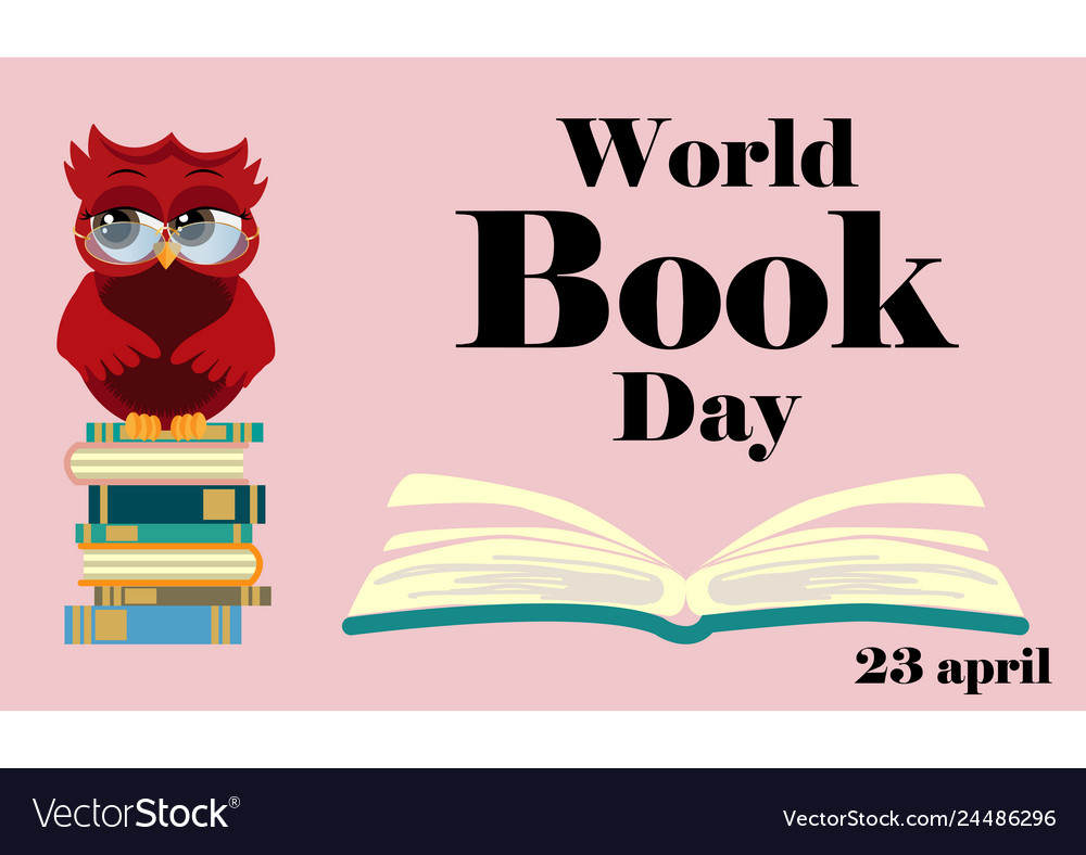 World book day smart owl on stack of books open Vector Image