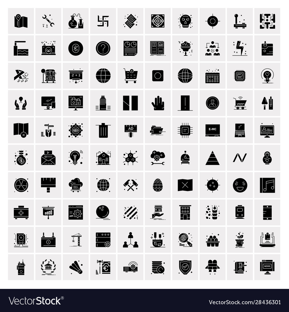 100 solid business icons for web and print vector image 100 solid business icons for web and print