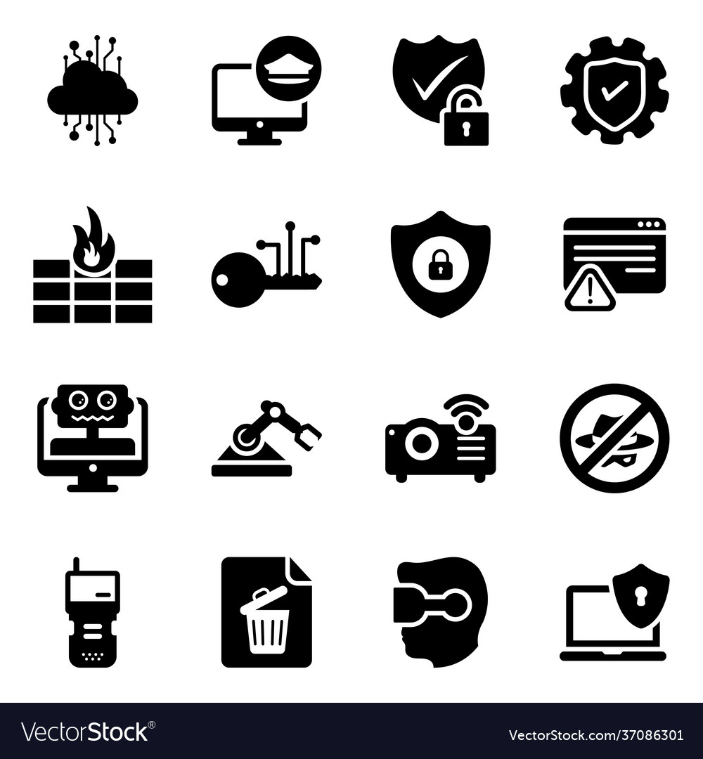 Ai technology solid icons pack Royalty Free Vector Image