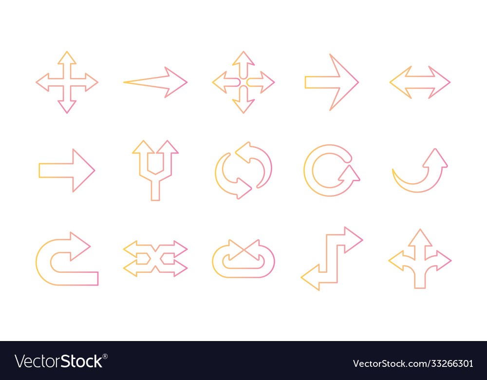 Arrows gradient style set icons design
