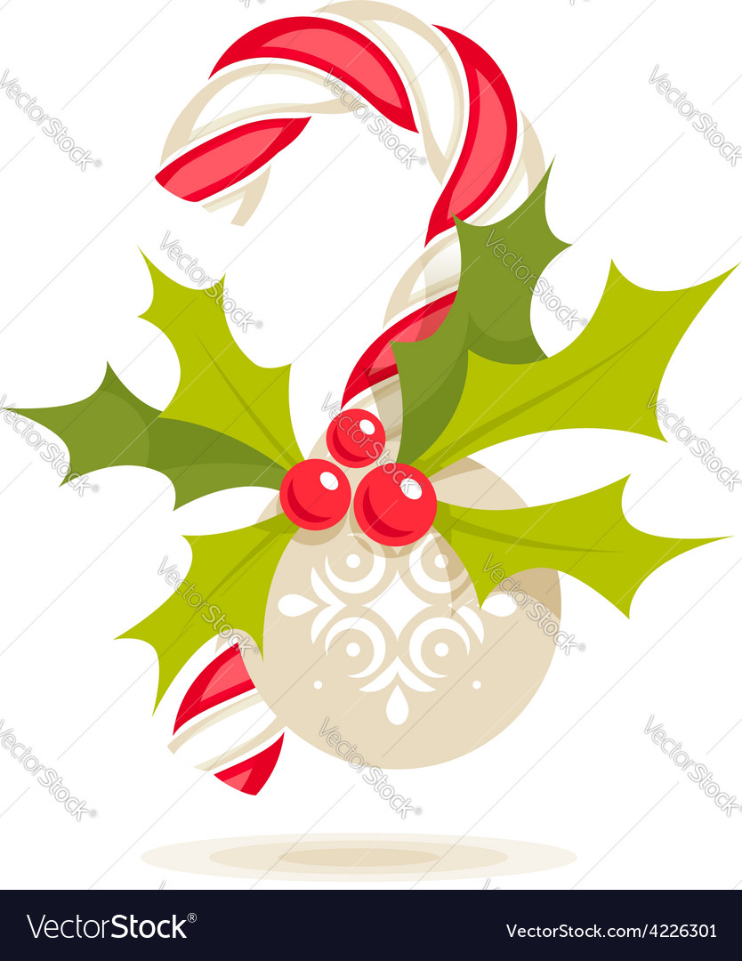 Candy cane and holly Royalty Free Vector Image