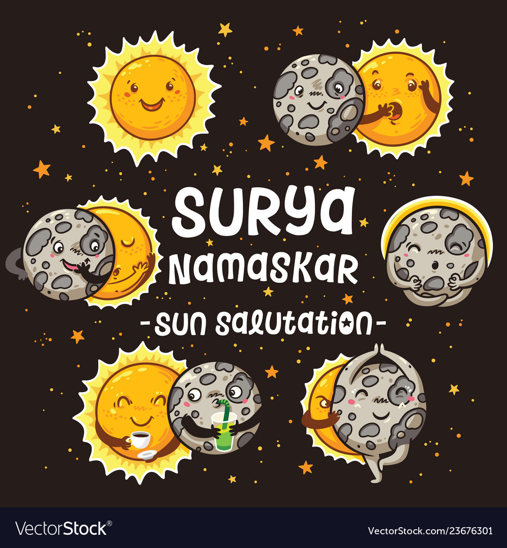 Cartoon sun and moon characters doing some pose Vector Image