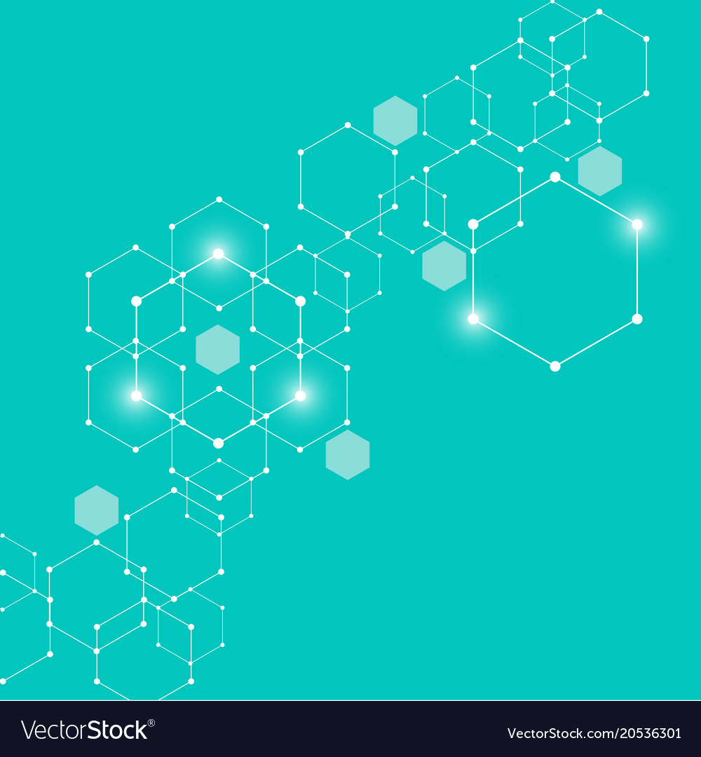 Connected dot on hexagon abstract background