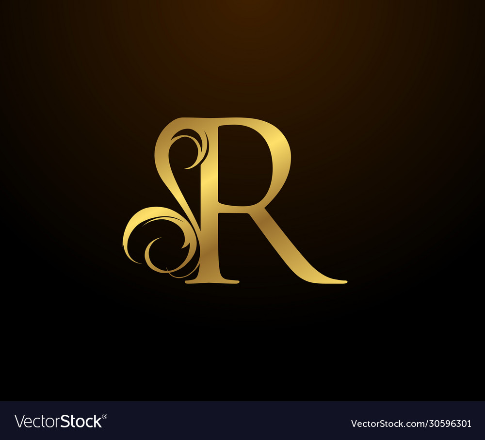 Graceful initial r gold letter logo vintage drawn Vector Image