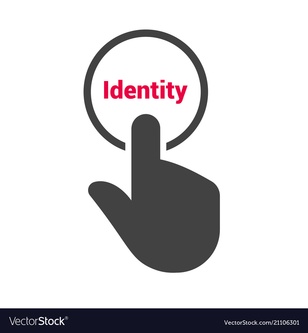 Hand presses the button with text identity vector image Hand presses the button with text identity