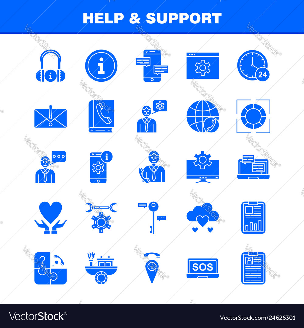 Help and support solid glyph icon for web print Vector Image Help and support solid glyph icon for web print