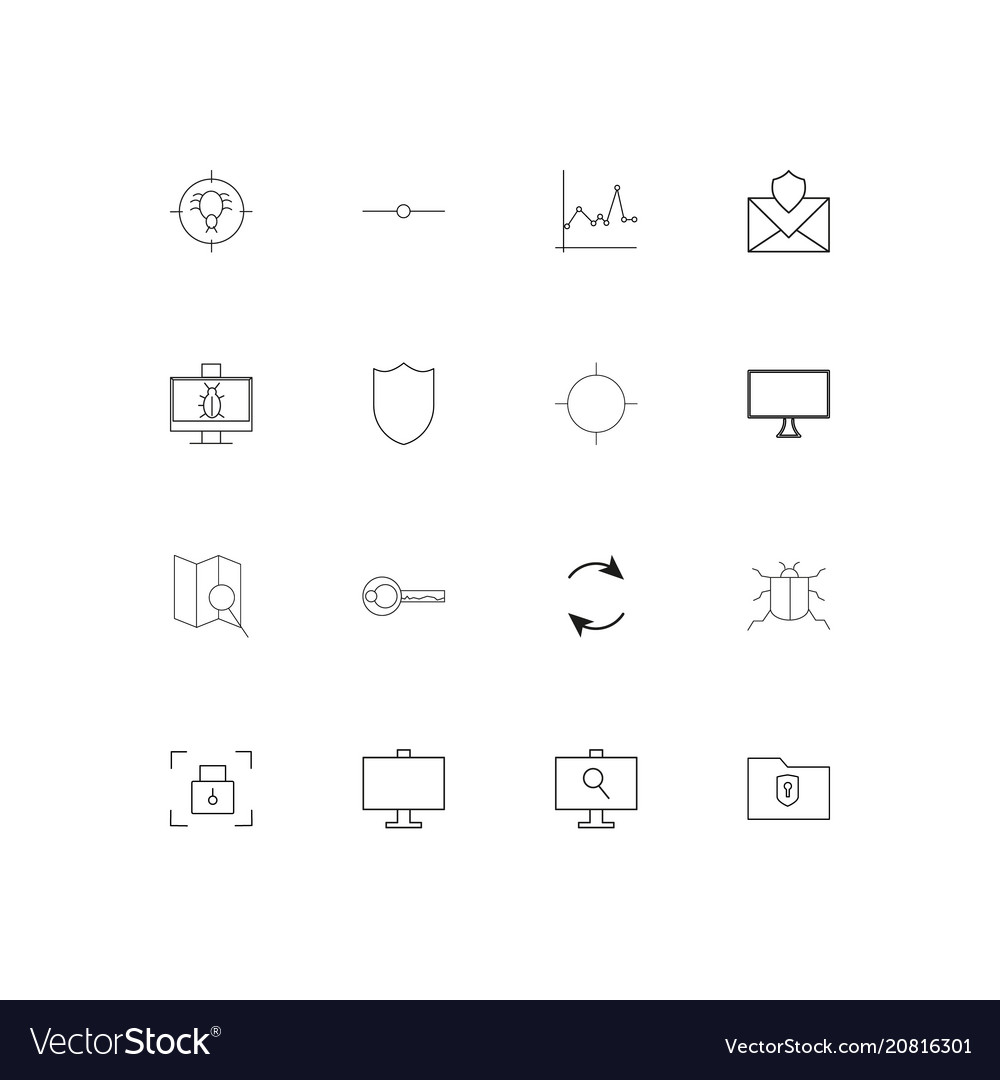 Internet security linear thin icons set outlined