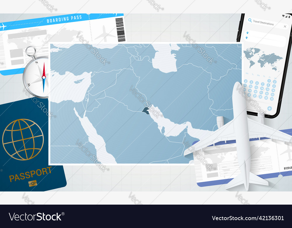 Journey to kuwait with a map of background vector image Journey to kuwait with a map of background