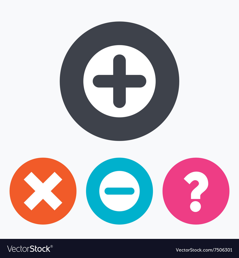 Plus and minus icons Question FAQ symbol Vector Image