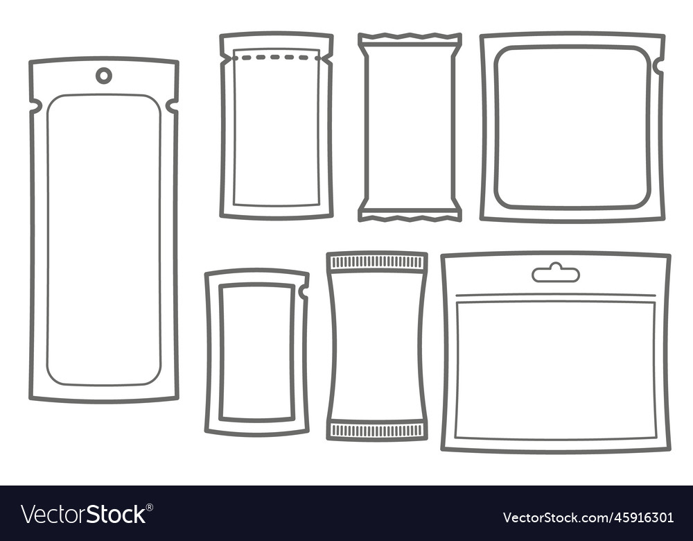 Sachets packs and pouch bags icons plastic vector image Sachets packs and pouch bags icons plastic