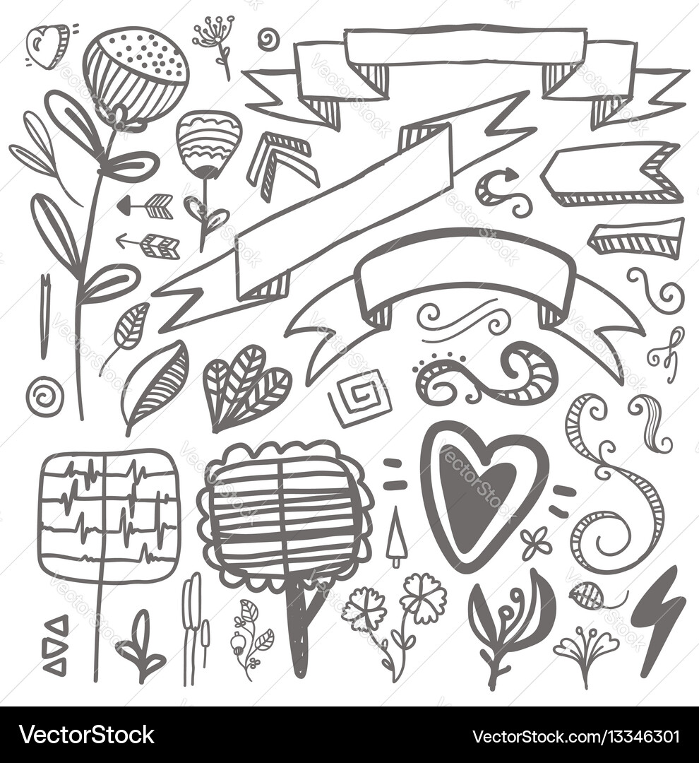 Set hand-drawn decorative elements wedding Vector Image