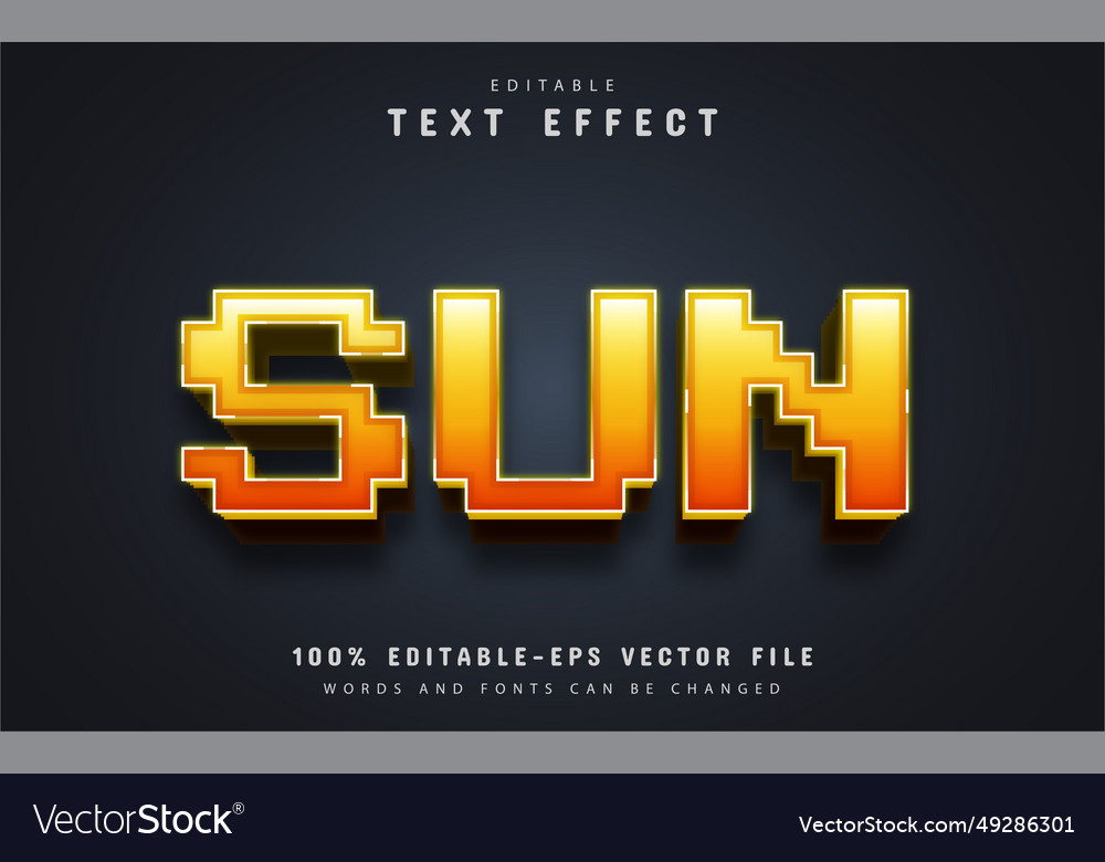 Sun text 3d pixel style effect vector image Sun text 3d pixel style effect