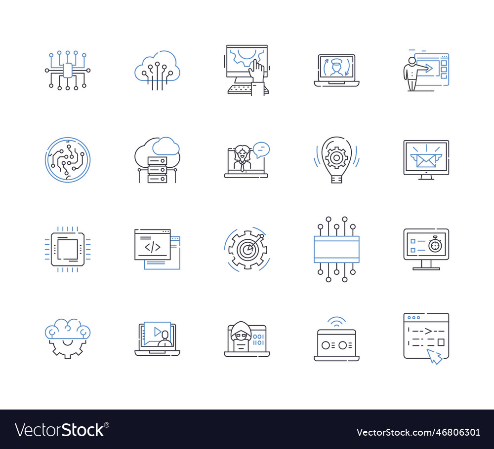 Web presence line icons collection internet vector image Web presence line icons collection internet