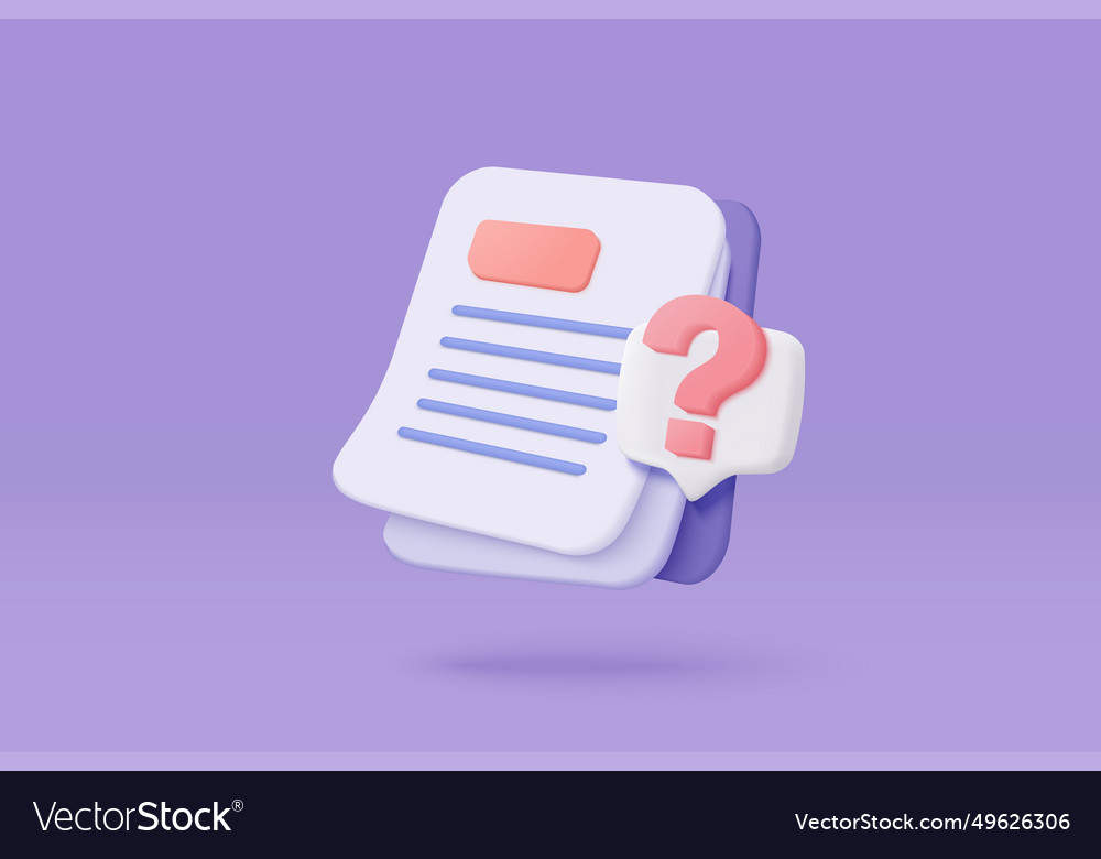 3D Document List with Question Mark