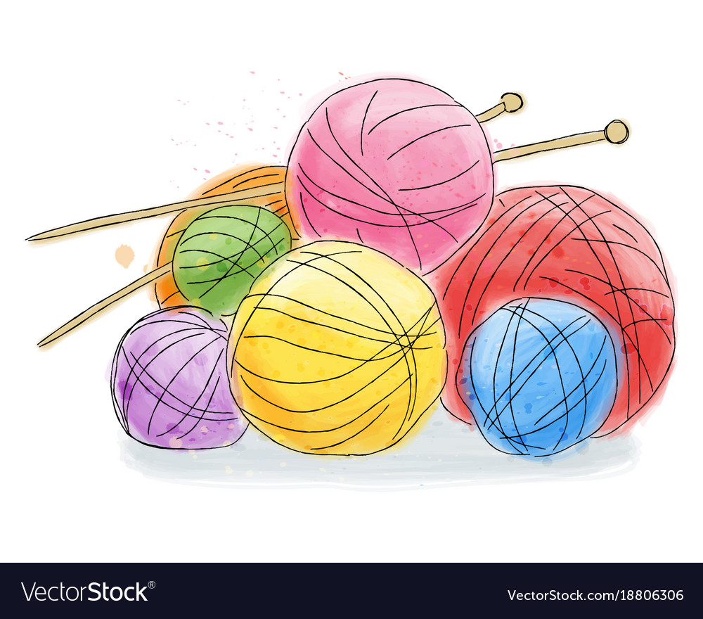 Ball wool doodle watercolor Royalty Free Vector Image