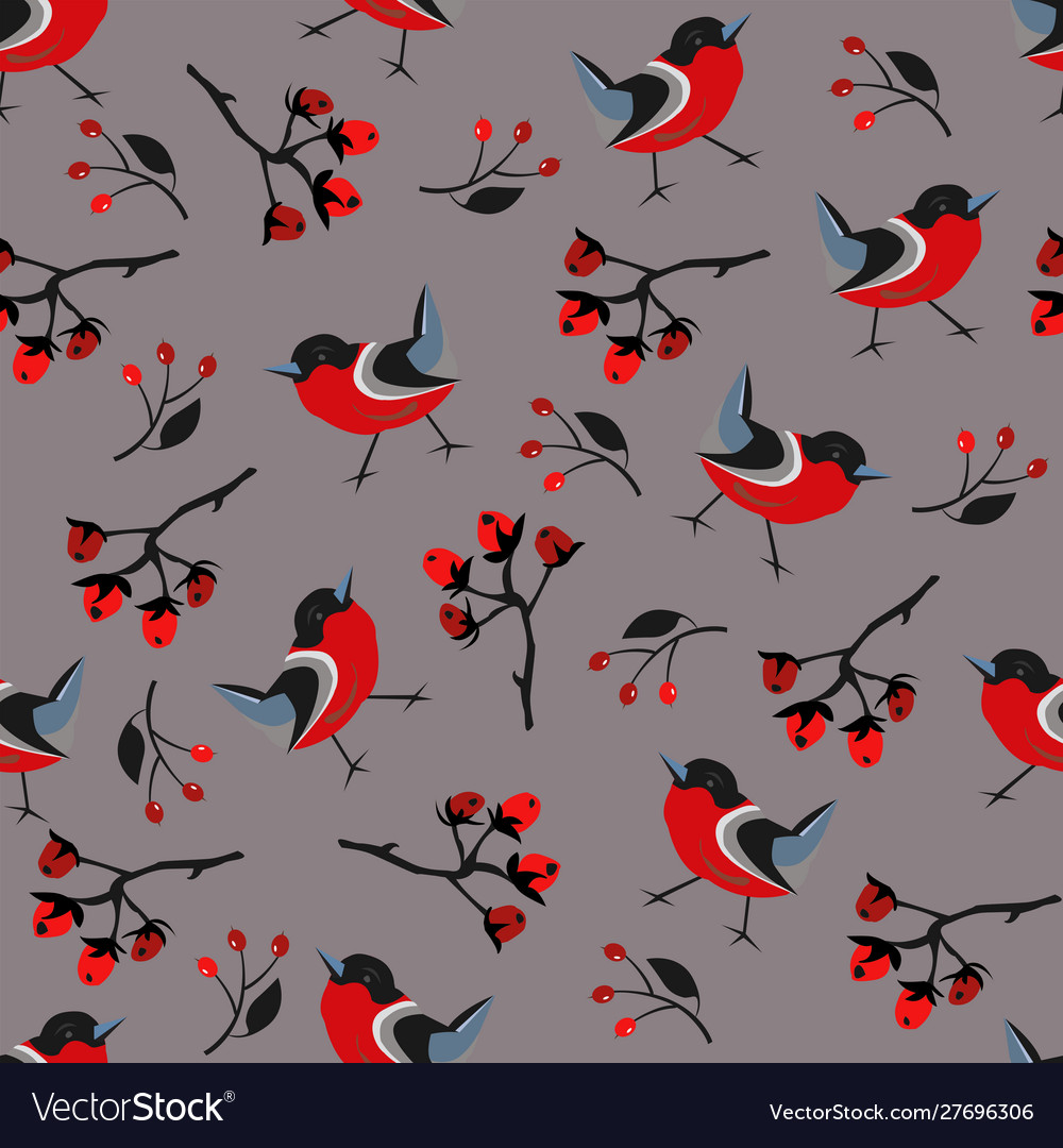 Bird seamless pattern bullfinch birds on a modern