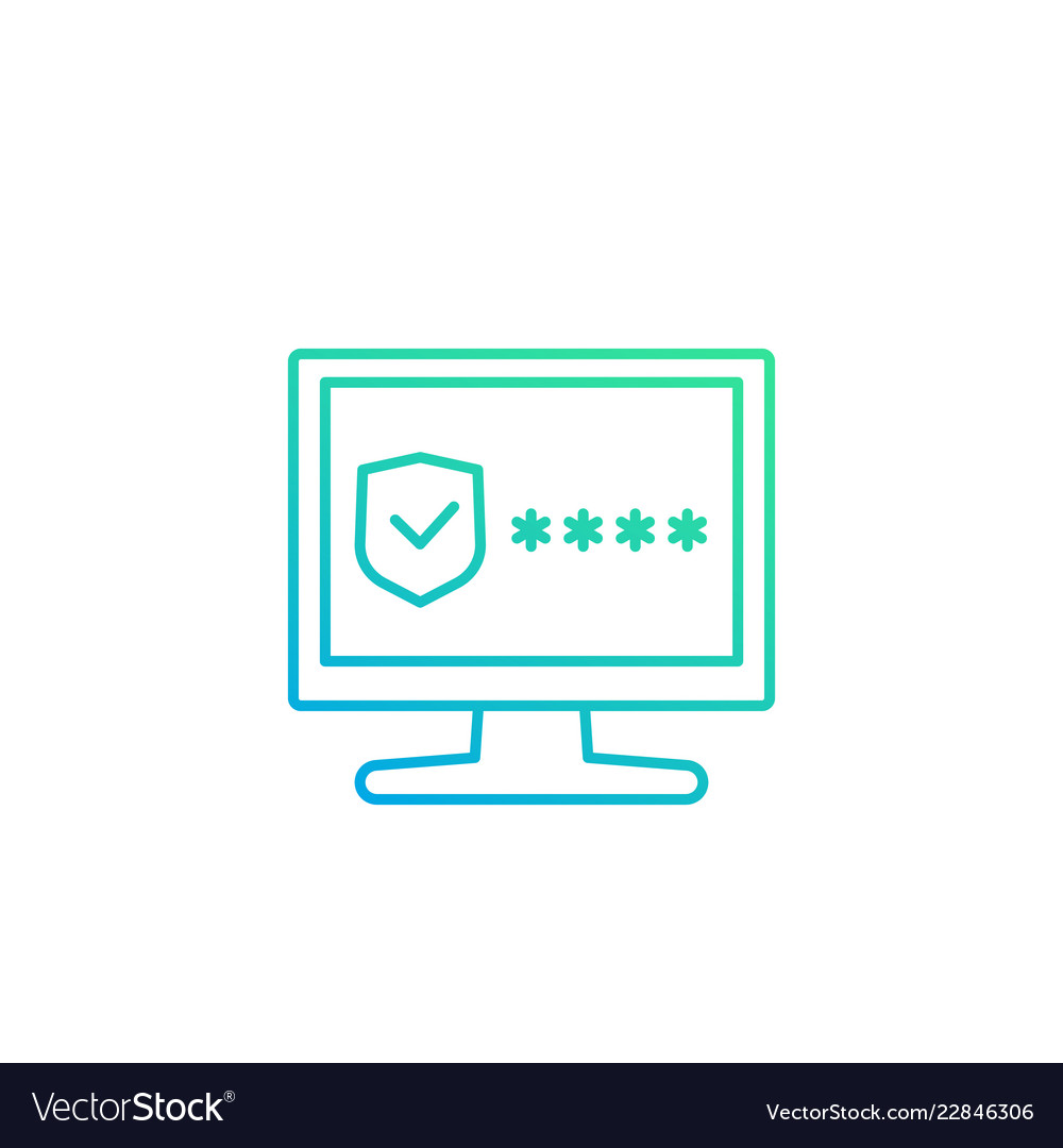 Computer with password access linear icon vector image Computer with password access linear icon