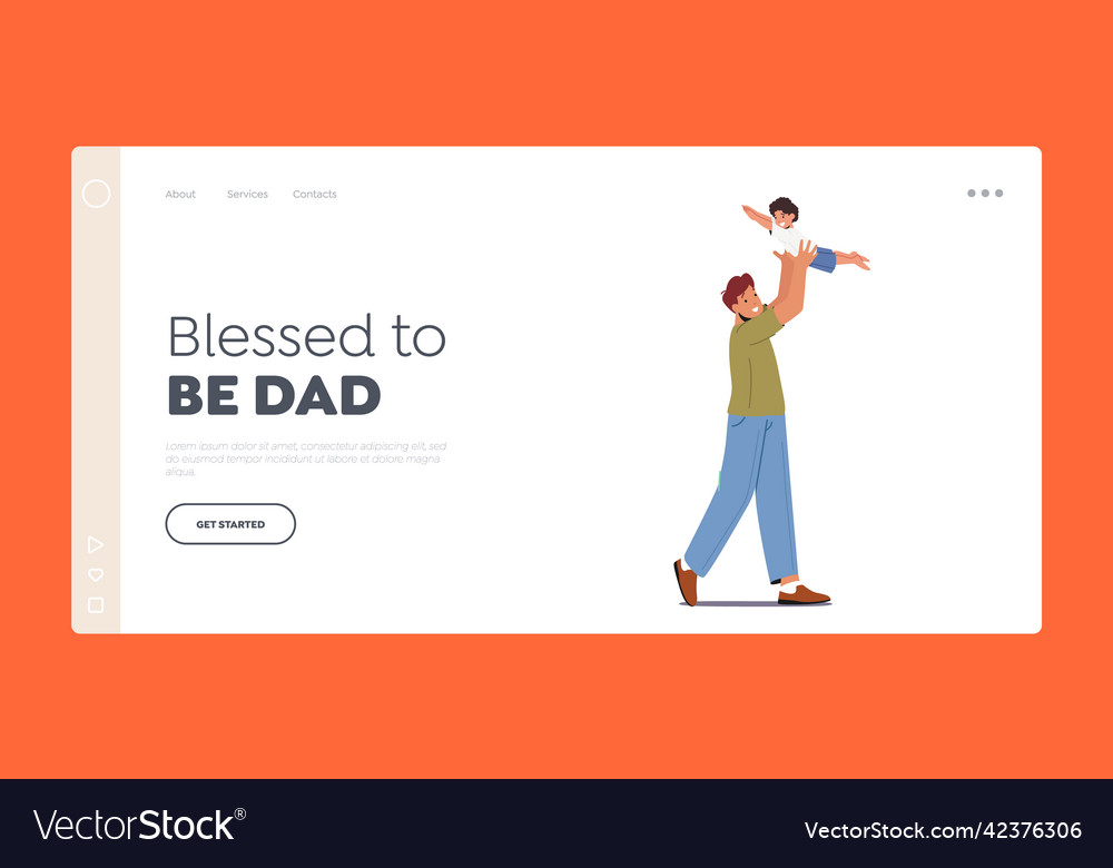 Dad playing with child landing page template Vector Image Dad playing with child landing page template