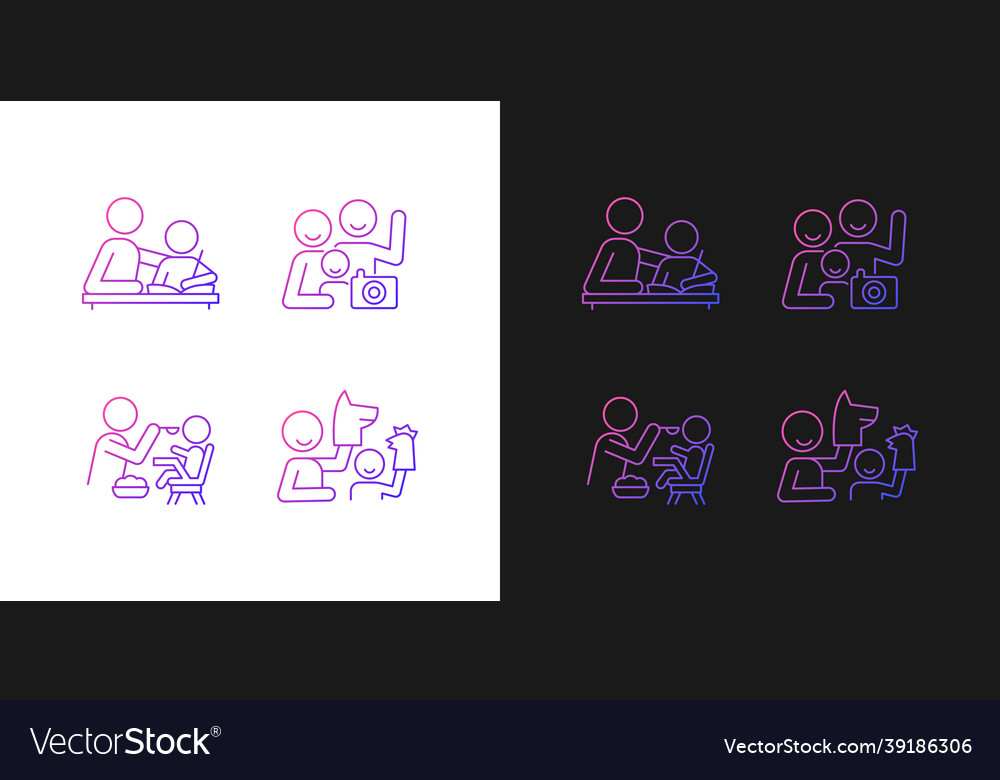 Effective parenting style gradient icons set vector image Effective parenting style gradient icons set