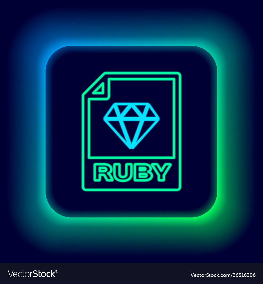 Glowing neon line ruby file document download vector image Glowing neon line ruby file document download