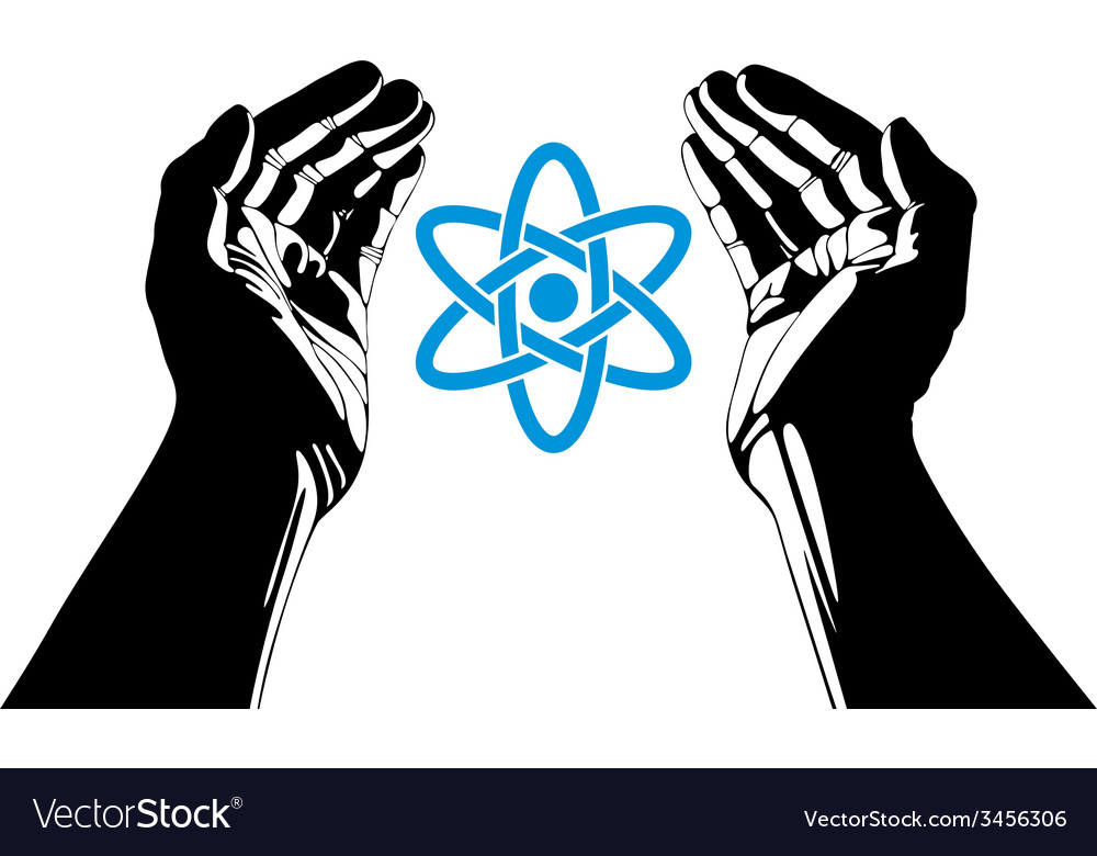 Hands with atom symbol