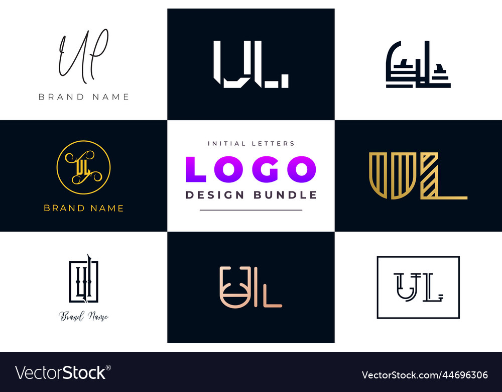 Initial letters ul logo design bundle vector image Initial letters ul logo design bundle