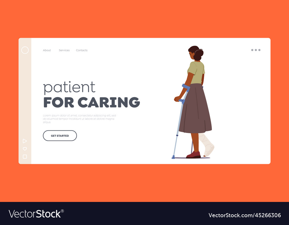 Injured patient landing page template woman Vector Image