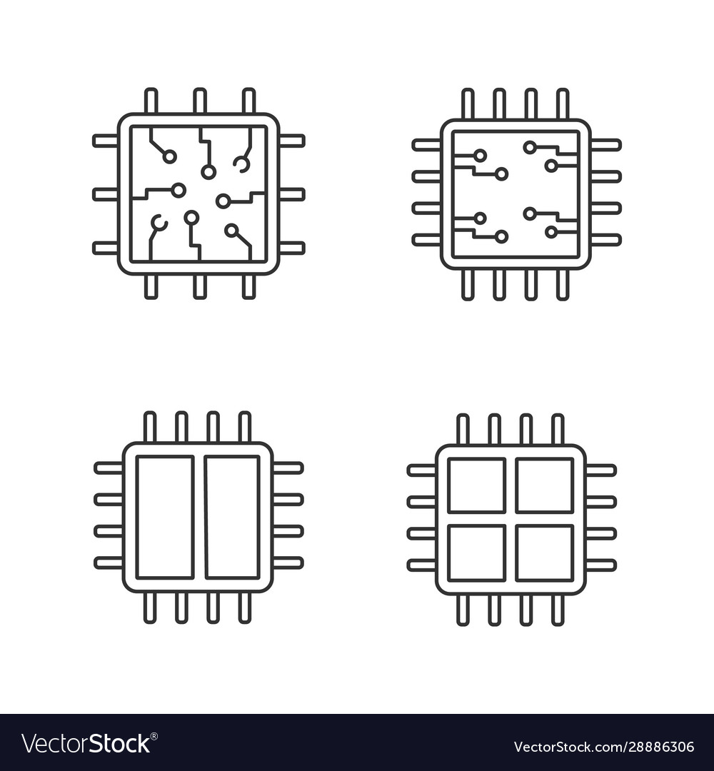 Processors linear icons set