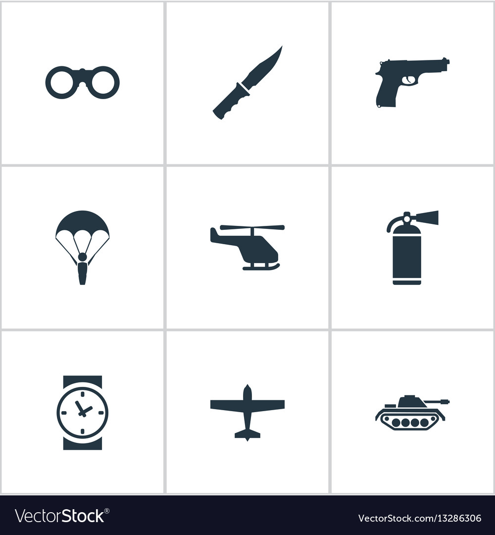 Set of 9 simple army icons can be found