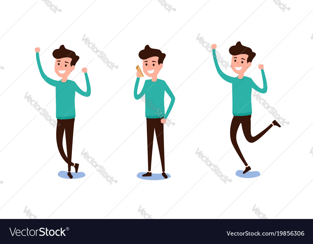 Set of guy in casual clothes in various poses Vector Image