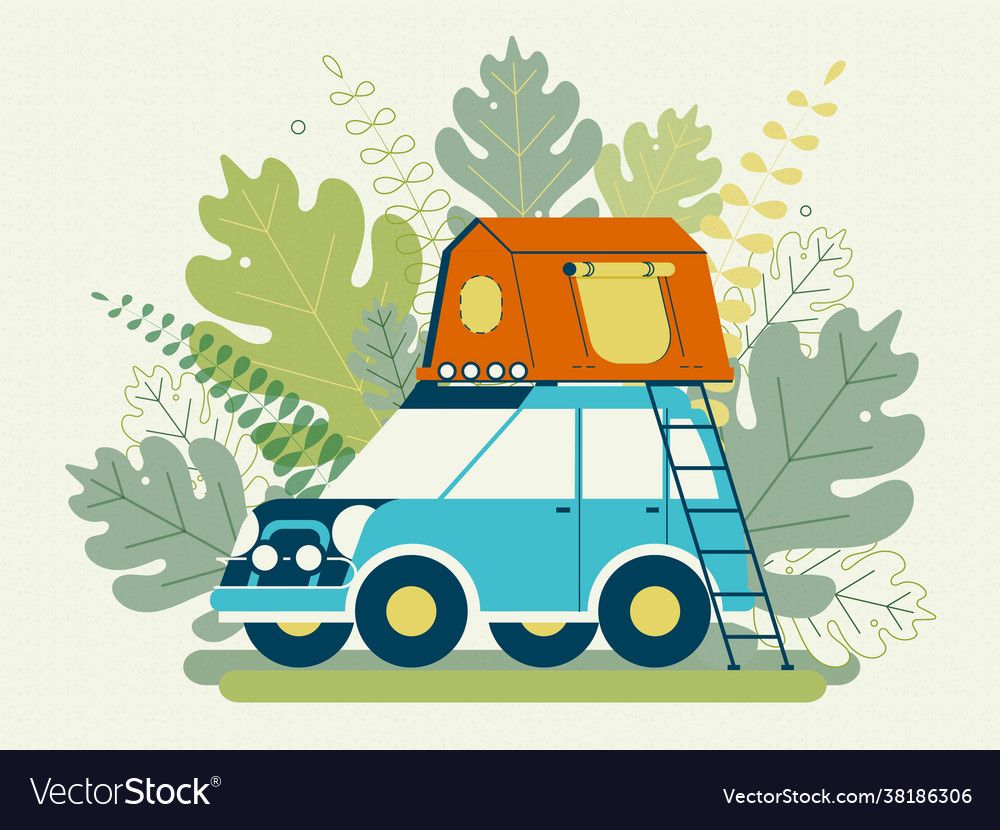 Summer camping tent on rocar flat vector image Summer camping tent on rocar flat