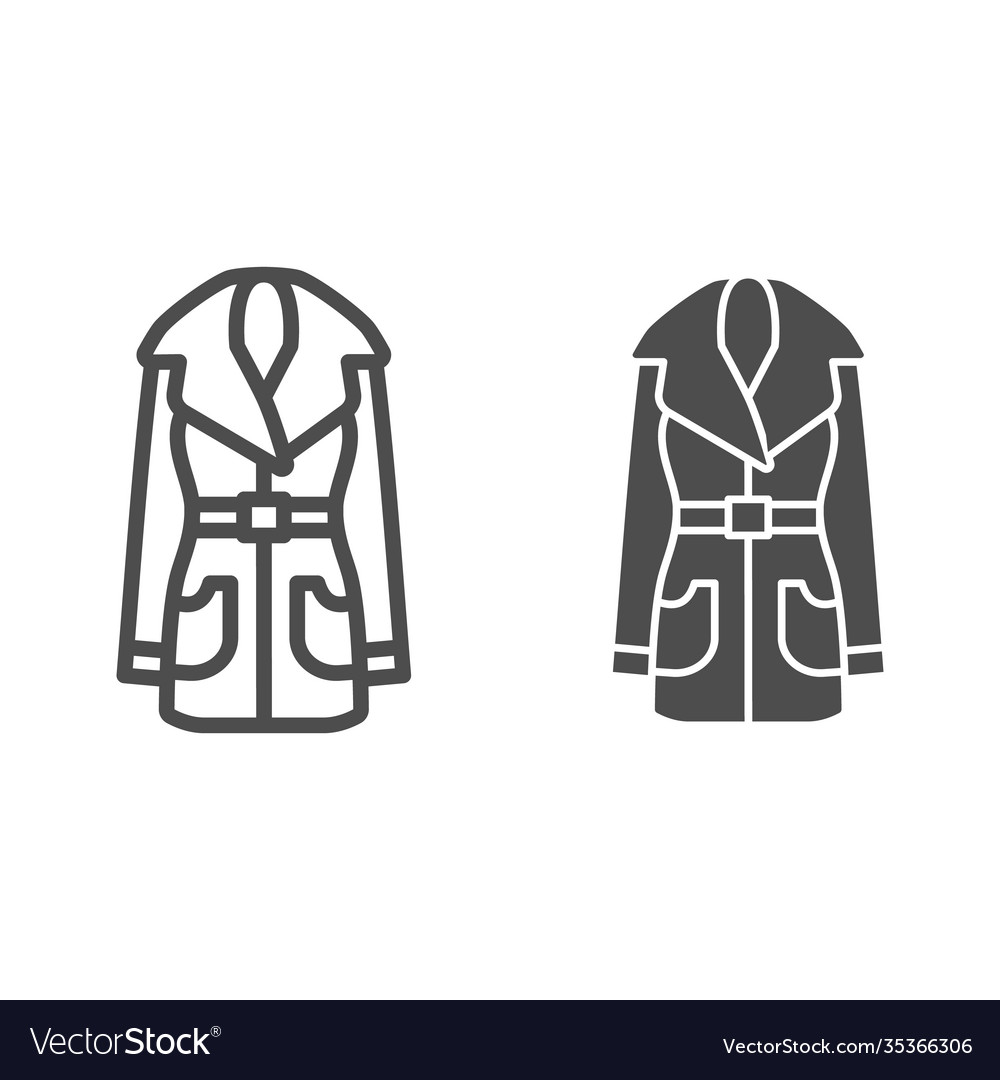 Women leather coat line and solid icon winter vector image Women leather coat line and solid icon winter